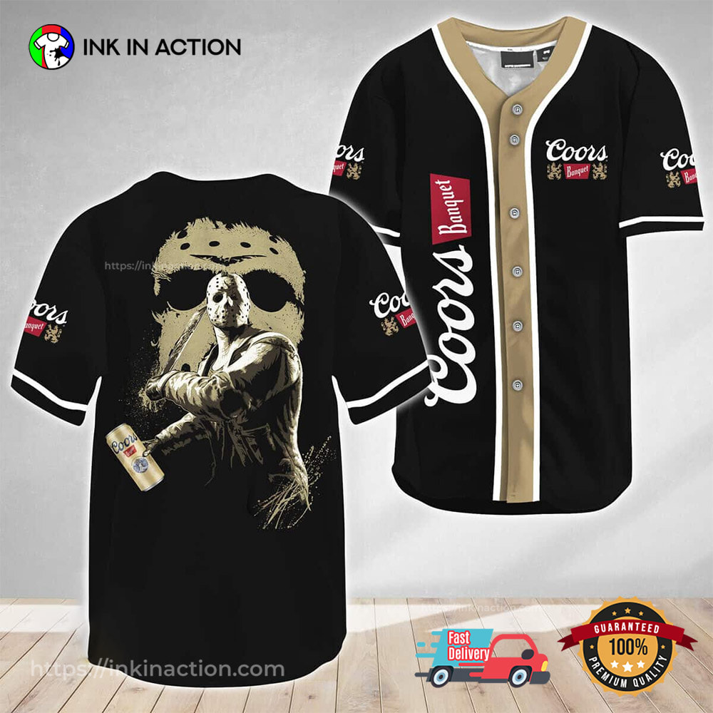 Jason Voorhees Friday The 13th Coors Banquet Baseball Jersey Jason Voorhees Friday The 13th Coors Banquet Baseball Jersey