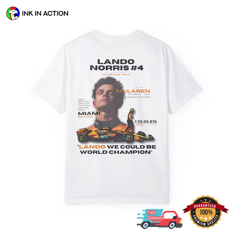 Lando Norris Number 4 F1 Champion Comfort Colors Tee Lando Norris Number 4 F1 Champion Comfort Colors Tee
