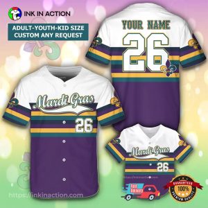 Personalized Name Mardi Gras Carnival Baseball Jersey Personalized Name Mardi Gras Carnival Baseball Jersey