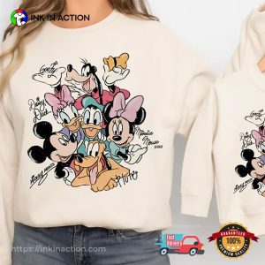 Retro Mickey And Friends Signatures Disney Characters T-shirt 1 InkInAction.com