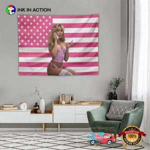 Sexy Sabrina Carpenter In Pink Lacewear USA Flag