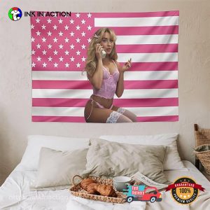 Sexy Sabrina Carpenter In Pink Lacewear USA Flag