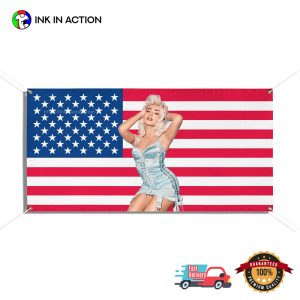 Sexy Sabrina Carpenter In Sky Blue Dress USA Flag