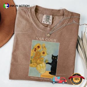 Van Gogh Black Cat Art Funny Cat Meme Comfort Colors Tee 3 InkInAction.com