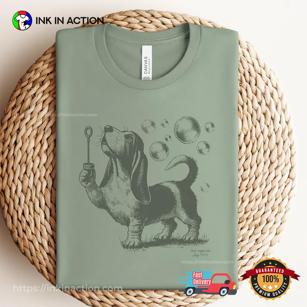 Vintage Basset Hound Dog Blowing Bubbles T-shirt Vintage Basset Hound Dog Blowing Bubbles T-shirt