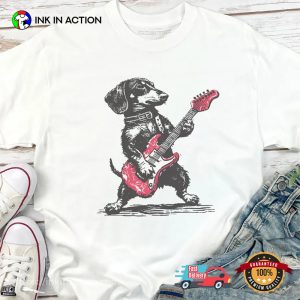 Vintage Dachshund Weenie Playing Guitar Comfort Colors Tee 1