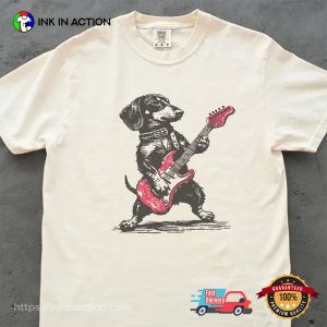 Vintage Dachshund Weenie Playing Guitar Comfort Colors Tee 2