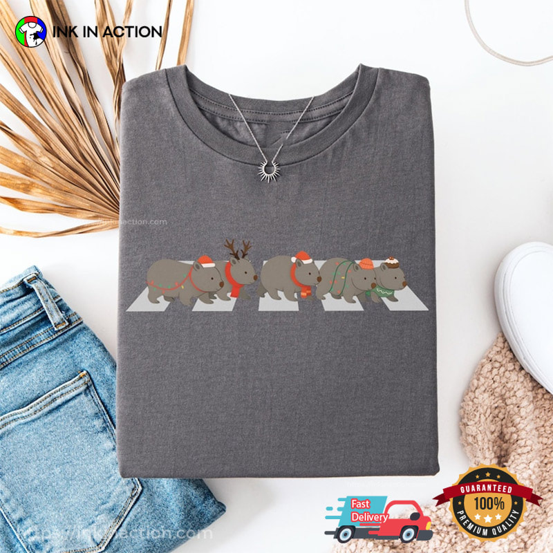 Wombat Across Road Australian Animals Christmas Tee Wombat Across Road Australian Animals Christmas Tee