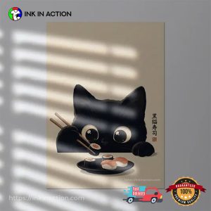 Japanese Black Cat Sushi Poster