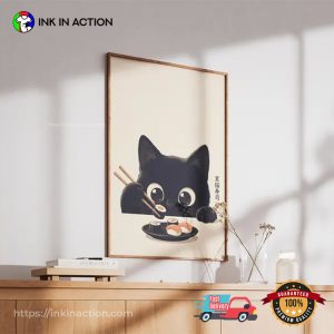 Japanese Black Cat Sushi Poster