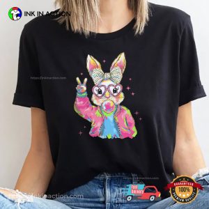 Rainbow Easter Bunny Girl Coquette Graphic T-shirt Rainbow Easter Bunny Girl Coquette Graphic T-shirt