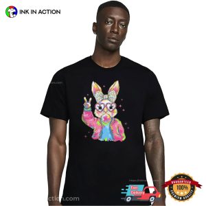 Rainbow Easter Bunny Girl Coquette Graphic T shirt 2 InkInAction.com