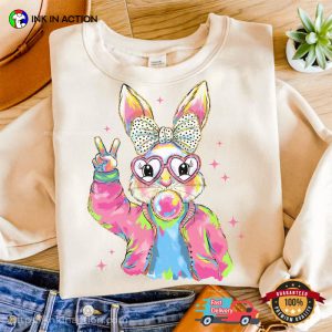 Rainbow Easter Bunny Girl Coquette Graphic T shirt 3 InkInAction.com