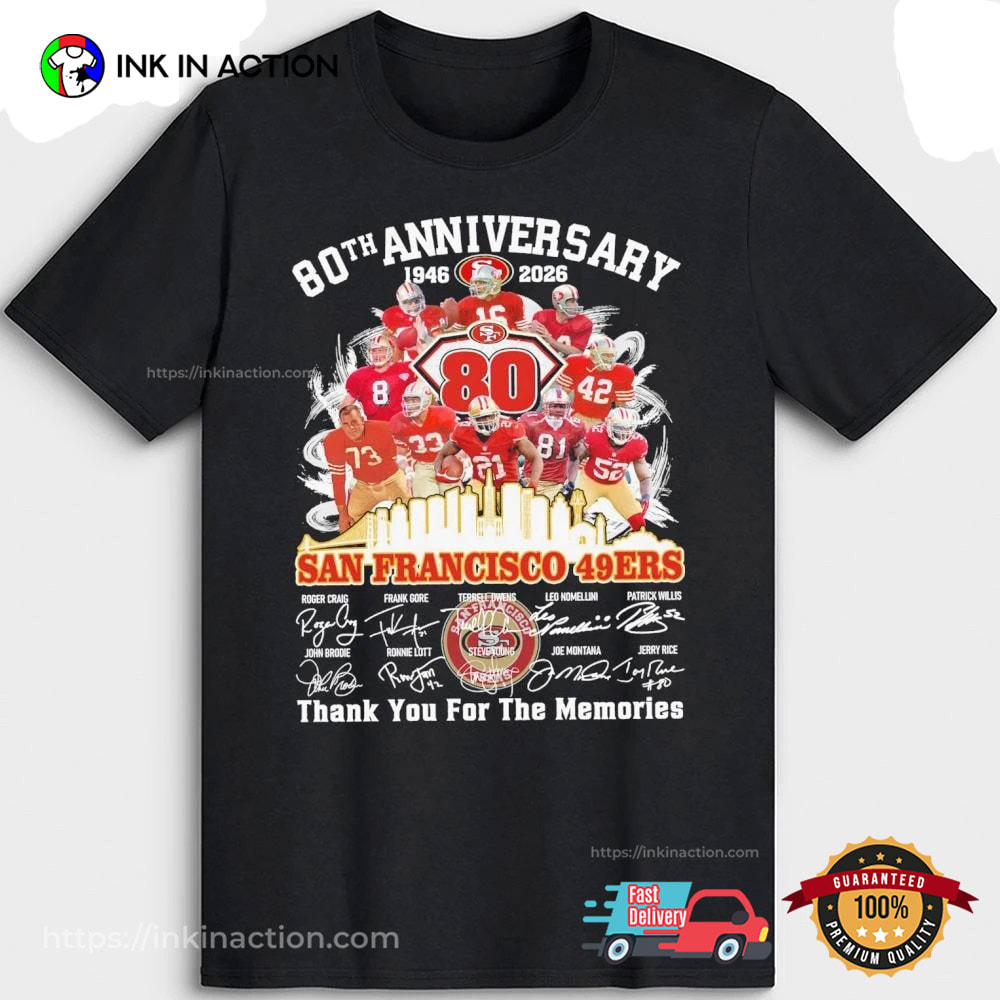 San Francisco 49ers Football 80th Anniversary 1946-2026 T-shirt San Francisco 49ers Football 80th Anniversary 1946-2026 T-shirt