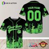 Custom St. Patrick’s Day Green Fire Baseball Jersey