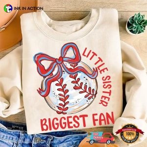 Little Sister Biggest Fan Cute Baseball Shirt 1