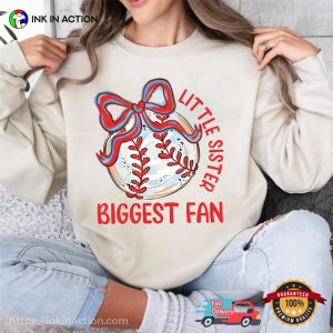 Little Sister Biggest Fan Cute Baseball Shirt 3