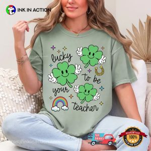 Lucky Teacher four leaf clover Patrick's Day Comfort Colors Tee 2 InkInAction.com