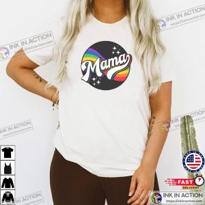 LGBTQ Mama Retro Rainbow Pride Sparkle T shirt 2 InkInAction.com