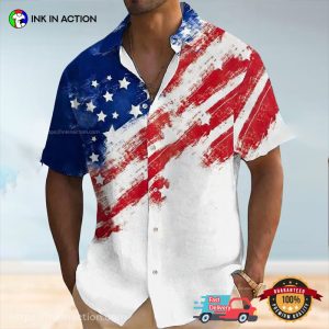 Patriotic USA Flag Button Hawaiian Shirt