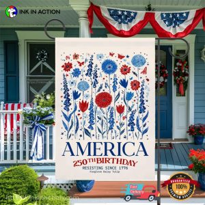 America 250th Birthday Floral Independence Day USA Flag