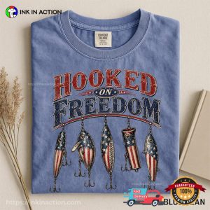 Hooked on Freedom Retro 4th Of July Patriotic Fishing Comfort Colors Shirt 2 InkInAction.com