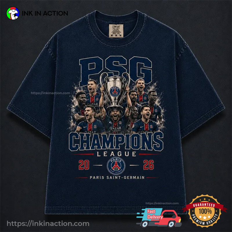 PSG Champions League Winners 2026 Trophy Celebration Comfort Colors Shirt PSG Champions League Winners 2026 Trophy Celebration Comfort Colors Shirt