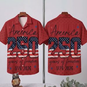 Patriotic America 250 Years Of Freedom Red Hawaiian Shirt