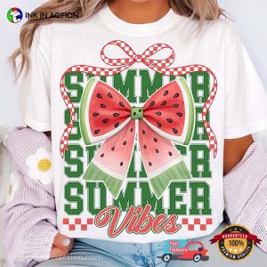 Watermelon Summer Vibes Coquette Bow Shirt