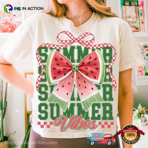 Watermelon Summer Vibes Coquette Bow Shirt 2 InkInAction.com