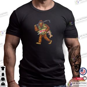 Bigfoot Catching Fish Trout Funny Fishing Meme Shirt