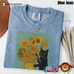 Black Cat And Sunflowers Van Gogh Art Comfort Colors Shirt 2 InkInAction.com
