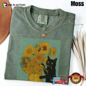 Black Cat And Sunflowers Van Gogh Art Comfort Colors Shirt 3 InkInAction.com