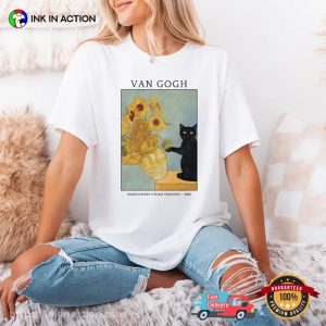Black Cat Van Gogh Sunflowers Parody Cat Meme Comfort Colors Shirt 1 InkInAction.com