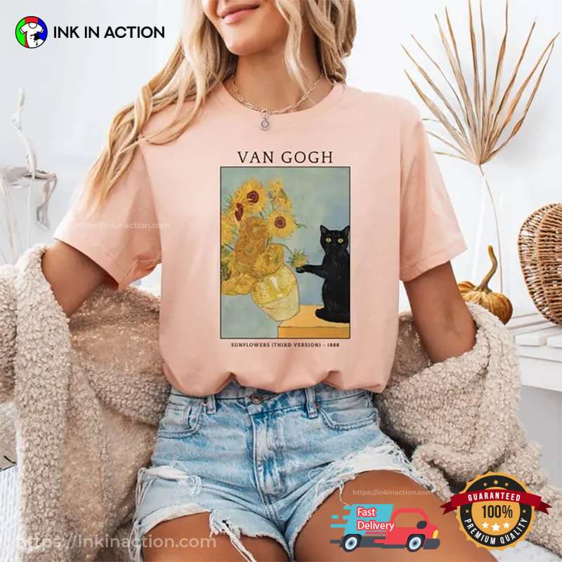 Black Cat Van Gogh Sunflowers Parody Cat Meme Comfort Colors Shirt Black Cat Van Gogh Sunflowers Parody Cat Meme Comfort Colors Shirt