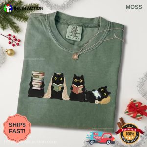 Black Cats Reading Book, Bookish Cat Comfort Colors Shirt 1 InkInAction.com