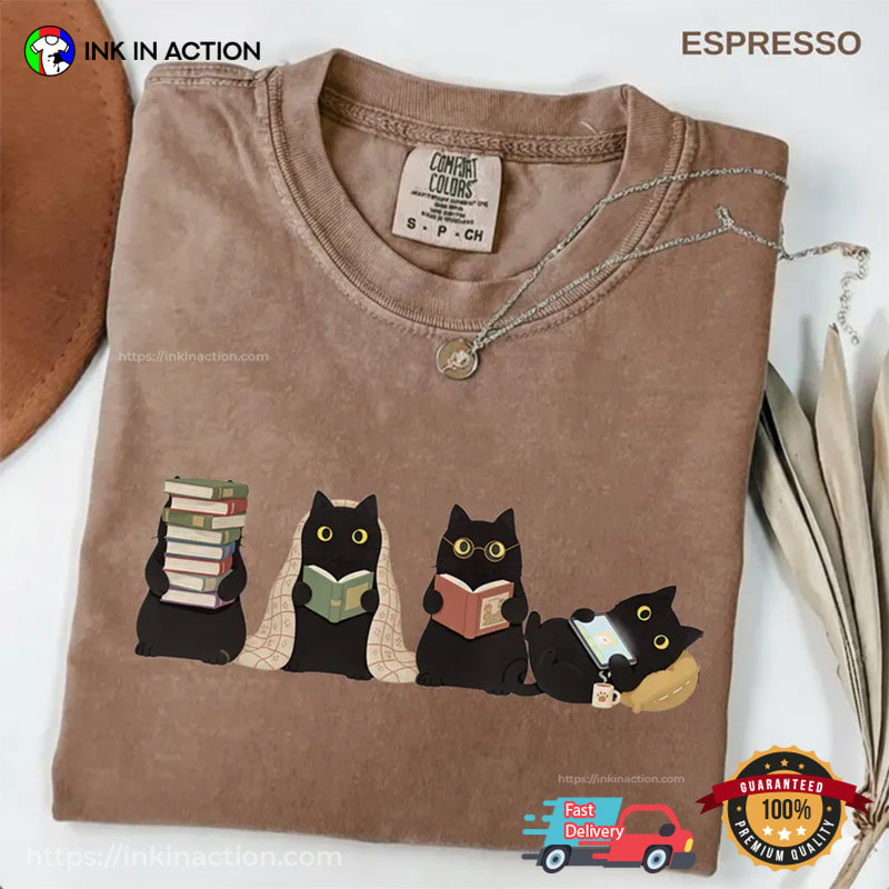 Black Cats Reading Book, Bookish Cat Comfort Colors Shirt Black Cats Reading Book, Bookish Cat Comfort Colors Shirt