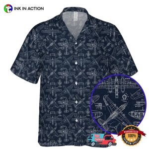 Blueprints WWII Aircraft Hawaiian Shirt