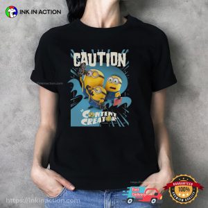 Caution Content Creator Funny Minions And Monsters Movie Shirt