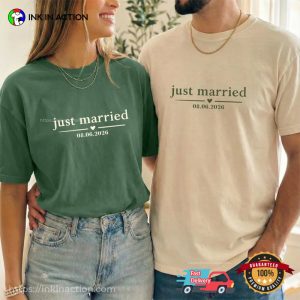 Custom Just Married Cute Newlywed Wedding Gifts Comfort Colors Shirt 3 InkInAction.com