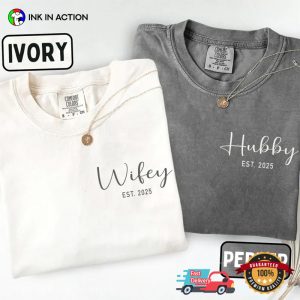 Custom Wifey And Hubby Matching Pocket Design Comfort Colors Shirt