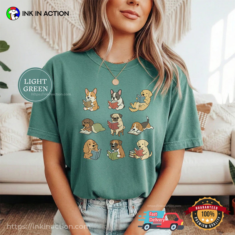Cute Dogs Reading Book Comfort Colors Shirt Cute Dogs Reading Book Comfort Colors Shirt