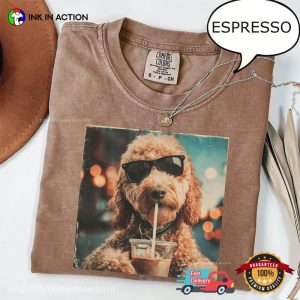 Goldendoodle Dog Drinking Coffee Funny Dog Person Gifts Comfort Colors Shirt