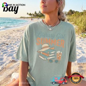 Literary Girl Summer, Books And Drink Comfort Colors Shirt 2 InkInAction.com