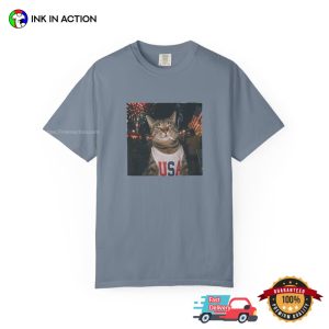Smoking Cat Patriotic Funny Independence Day USA Comfort Colors Shirt
