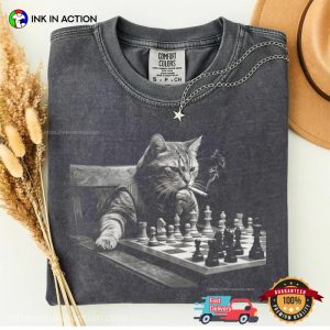 Smoking Cat Playing Chess Funny Meme Comfort Colors Shirt 2 InkInAction.com