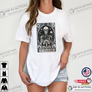The Photographer Tarot Card, Photographer Skeleton Comfort Colors Shirt 3 InkInAction.com