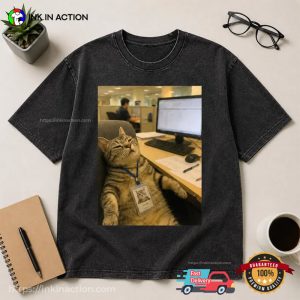 Tired Cat Employee Funny Office Lazy Cat Comfort Colors Shirt 1 InkInAction.com