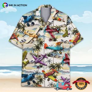 Vintage Airplane Tropical Island Aircraft Hawaiian Shirt