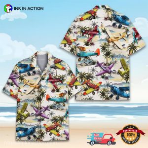Vintage Airplane Tropical Island Aircraft Hawaiian Shirt